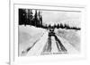 Snoqualmie Pass, Washington, View of Model-T Braving a Snowy Snoqualmie Pass-Lantern Press-Framed Art Print