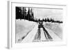 Snoqualmie Pass, Washington, View of Model-T Braving a Snowy Snoqualmie Pass-Lantern Press-Framed Art Print