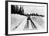 Snoqualmie Pass, Washington, View of Model-T Braving a Snowy Snoqualmie Pass-Lantern Press-Framed Art Print