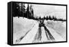 Snoqualmie Pass, Washington, View of Model-T Braving a Snowy Snoqualmie Pass-Lantern Press-Framed Stretched Canvas