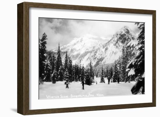 Snoqualmie Pass, Washington, View of Skiers Skiing during the Winter by Mountain-Lantern Press-Framed Art Print