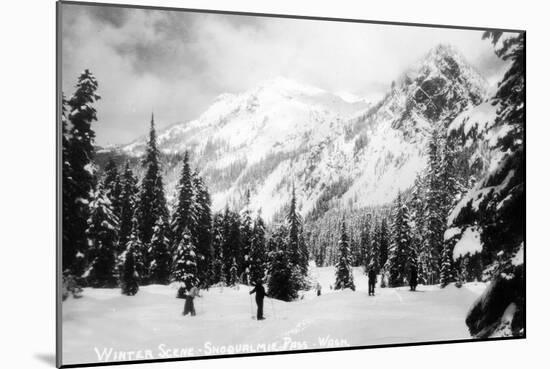 Snoqualmie Pass, Washington, View of Skiers Skiing during the Winter by Mountain-Lantern Press-Mounted Art Print