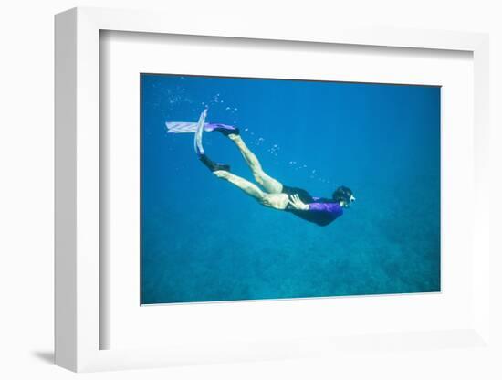 Snorkeler Diving Underwater-DLILLC-Framed Photographic Print