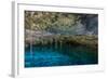 Snorkeling Cenote Cavern at Tulum. Cancun. Traveling through Mexico.-diegocardini-Framed Photographic Print