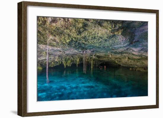 Snorkeling Cenote Cavern at Tulum. Cancun. Traveling through Mexico.-diegocardini-Framed Photographic Print