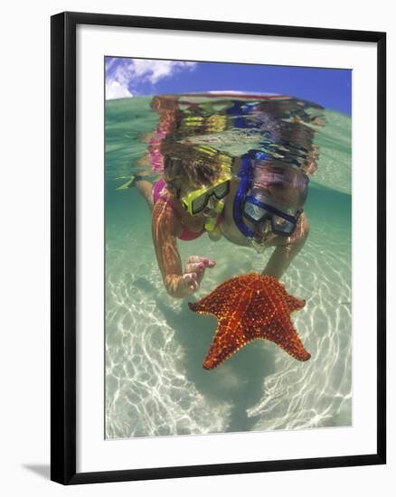 Snorkeling in the Blue Waters of the Bahamas-Greg Johnston-Framed Photographic Print