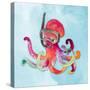 Snorkeling Octopus on Watercolor-Lanie Loreth-Stretched Canvas