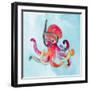 Snorkeling Octopus on Watercolor-Lanie Loreth-Framed Art Print