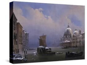 Snow and Fog in Venice (Grand Canal and Church of the Salute)-Ippolito Caffi-Stretched Canvas