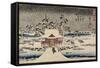 Snow at Benzaiten Shrine in the Pond of Inokashira, 1843-1847-Utagawa Hiroshige-Framed Stretched Canvas