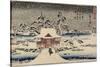 Snow at Benzaiten Shrine in the Pond of Inokashira, 1843-1847-Utagawa Hiroshige-Stretched Canvas