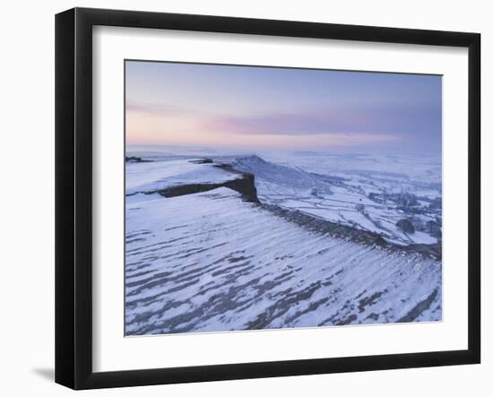 Snow at Dawn, Froggatt Edge, Peak District, Derbyshire, England, UK-Neale Clarke-Framed Photographic Print