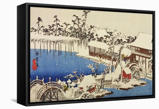 Snow at the Field of the Kameido Tenman Shrine-Ando Hiroshige-Framed Stretched Canvas