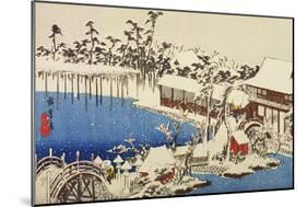 Snow at the Field of the Kameido Tenman Shrine-Ando Hiroshige-Mounted Giclee Print