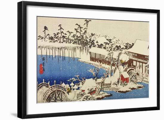 Snow at the Field of the Kameido Tenman Shrine-Ando Hiroshige-Framed Giclee Print