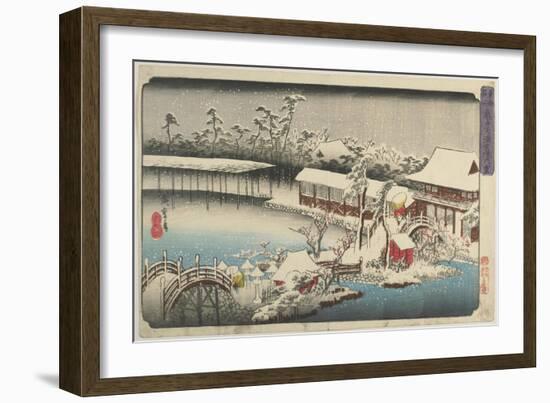 Snow at the Shrine Ground of Kameido Tenman, 1832-1834-Utagawa Hiroshige-Framed Giclee Print