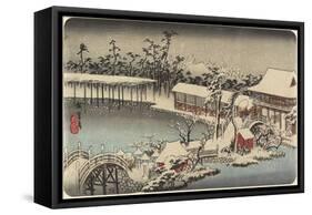 Snow at the Shrine Ground of Kameido Tenman, 1832-1834-Utagawa Hiroshige-Framed Stretched Canvas