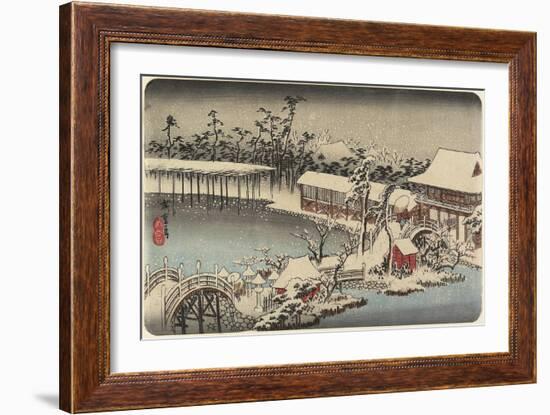 Snow at the Shrine Ground of Kameido Tenman, 1832-1834-Utagawa Hiroshige-Framed Giclee Print