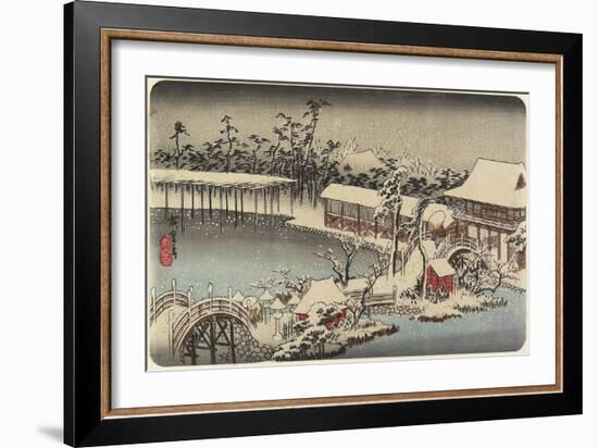 Snow at the Shrine Ground of Kameido Tenman, 1832-1834-Utagawa Hiroshige-Framed Giclee Print