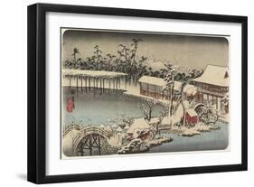 Snow at the Shrine Ground of Kameido Tenman, 1832-1834-Utagawa Hiroshige-Framed Giclee Print