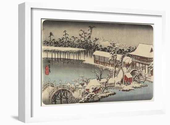 Snow at the Shrine Ground of Kameido Tenman, 1832-1834-Utagawa Hiroshige-Framed Giclee Print