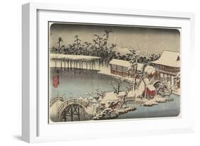 Snow at the Shrine Ground of Kameido Tenman, 1832-1834-Utagawa Hiroshige-Framed Giclee Print