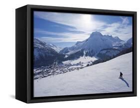 Snow-Boarder on Piste at Lech Near St. Anton Am Arlberg in Winter Snow, Austrian Alps-null-Framed Stretched Canvas