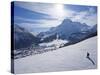 Snow-Boarder on Piste at Lech Near St. Anton Am Arlberg in Winter Snow, Austrian Alps-null-Stretched Canvas