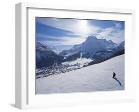 Snow-Boarder on Piste at Lech Near St. Anton Am Arlberg in Winter Snow, Austrian Alps-null-Framed Photographic Print