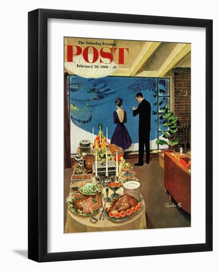 "Snow Buffet Party," Saturday Evening Post Cover, February 20, 1960-Thornton Utz-Framed Giclee Print