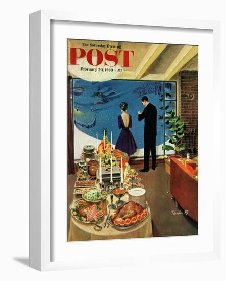 "Snow Buffet Party," Saturday Evening Post Cover, February 20, 1960-Thornton Utz-Framed Premium Giclee Print