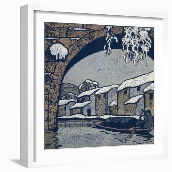 Snow by the Waterside Village-Wu Jide-Framed Art Print