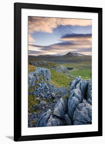 Snow Capped Ingleborough from Limestone Pavements on Twistleton Scar, Yorkshire Dales National Park-Adam Burton-Framed Premium Photographic Print