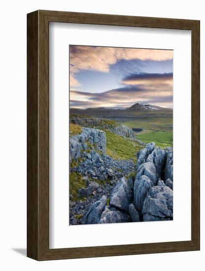 Snow Capped Ingleborough from Limestone Pavements on Twistleton Scar, Yorkshire Dales National Park-Adam Burton-Framed Photographic Print