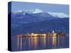 Snow Capped Mountains Above Isola Superiore, Borromean Islands on Lake Maggiore, Piedmont, Italy-Christian Kober-Stretched Canvas