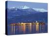 Snow Capped Mountains Above Isola Superiore, Borromean Islands on Lake Maggiore, Piedmont, Italy-Christian Kober-Stretched Canvas