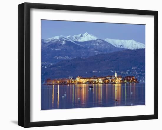 Snow Capped Mountains Above Isola Superiore, Borromean Islands on Lake Maggiore, Piedmont, Italy-Christian Kober-Framed Photographic Print