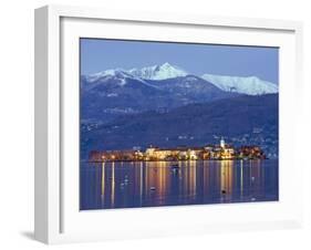 Snow Capped Mountains Above Isola Superiore, Borromean Islands on Lake Maggiore, Piedmont, Italy-Christian Kober-Framed Photographic Print