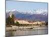 Snow Capped Mountains Above Stresa Waterfront, Lake Maggiore, Italian Lakes, Piedmont-Christian Kober-Mounted Photographic Print