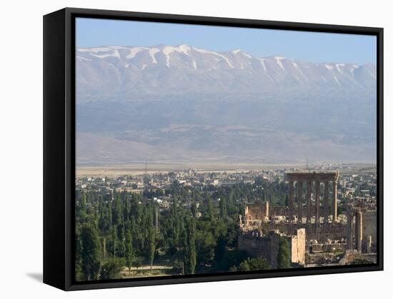 Snow Capped Mountains of the Anti-Lebanon Range Behind the Roman Archaeological Site, Lebanon-Christian Kober-Framed Stretched Canvas