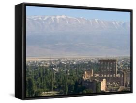 Snow Capped Mountains of the Anti-Lebanon Range Behind the Roman Archaeological Site, Lebanon-Christian Kober-Framed Stretched Canvas