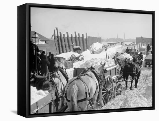 Snow Carts at the River after a Blizzard, New York-null-Framed Stretched Canvas