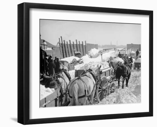 Snow Carts at the River after a Blizzard, New York-null-Framed Photo