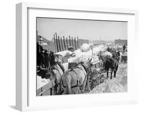 Snow Carts at the River after a Blizzard, New York-null-Framed Photo