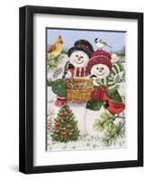 Snow Couple Feeding Birds-William Vanderdasson-Framed Premium Giclee Print