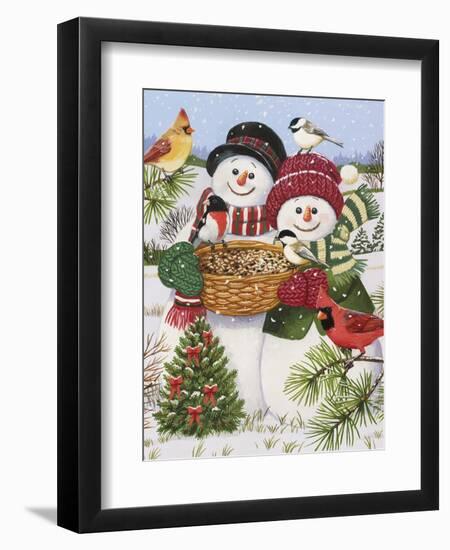 Snow Couple Feeding Birds-William Vanderdasson-Framed Premium Giclee Print