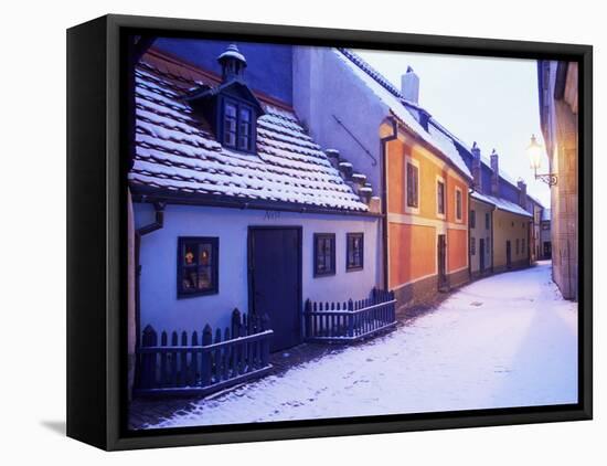 Snow Covered 16th Century Cottages of Golden Lane in Winter Twilight, Hradcany, Czech Republic-Richard Nebesky-Framed Stretched Canvas