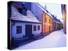 Snow Covered 16th Century Cottages of Golden Lane in Winter Twilight, Hradcany, Czech Republic-Richard Nebesky-Stretched Canvas