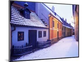 Snow Covered 16th Century Cottages of Golden Lane in Winter Twilight, Hradcany, Czech Republic-Richard Nebesky-Mounted Photographic Print