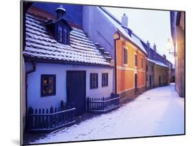 Snow Covered 16th Century Cottages of Golden Lane in Winter Twilight, Hradcany, Czech Republic-Richard Nebesky-Mounted Photographic Print